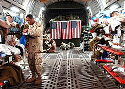 Wounded US personnel flown from Iraq to Ramstein, Germany, for medical treatment, February 2007