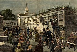 All Saints Day in New Orleans – Decorating the Tombs in One of the City Cemeteries, an 1885 engraving