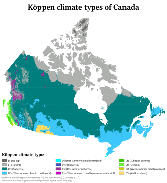 Köppen climate classification types of Canada