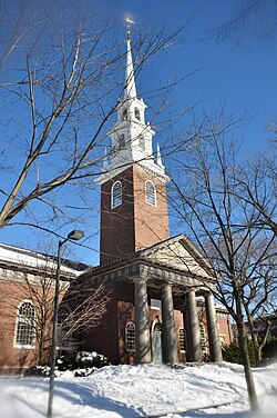 Memorial Church, dedicated and opened in 1932 on Harvard Yard