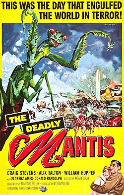 Film poster for The Deadly Mantis, 1957, directed by Nathan H. Juran. Artwork by Reynold Brown