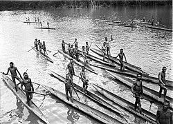 Papuans on the Lorentz River, photographed during the third South New Guinea expedition in 1912–13