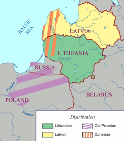 Historic distribution of the Baltic languages in the Baltic (simplified)