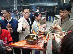Chinese people in the Taoist temple in Foshan