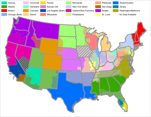 MLB blackout map in the United States
