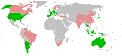 Countries marked in green are due to host Grands Prix in this season – those in red have hosted GP races in the past