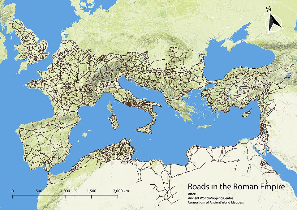 Combined data from the Peutinger Table and Antonine Itinerary recording the Roman roads network.