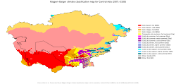 2071–2100 Central Asia map under the worst climate change scenario. Mid-range scenarios are currently considered more likely[46][47][48]