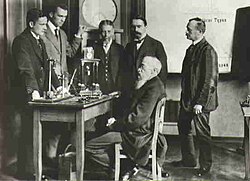 Wilhelm Wundt (seated) with colleagues in his psychological laboratory, the first of its kind