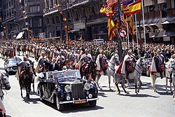 Franco and U.S. President Gerald Ford riding in a ceremonial parade in Madrid, 1975