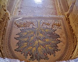 The "Tree of Life" mosaic in a reception room of the bathhouse at Khirbat al-Majfar, a 7th- or 8th-century Umayyad-era archeological site in Jericho, Palestine