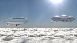 Artist's rendering of a NASA crewed floating outpost in the atmosphere of Venus