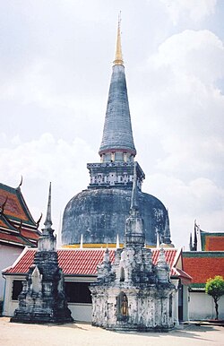 Chedi Phra Borommathat, a stupa located in Nakhon Si Thammarat, Thailand. The temple witnessed the rise and fall of Tambralinga, a powerful Buddhist kingdom that managed to conquer Jaffna kingdom in Sri Lanka.