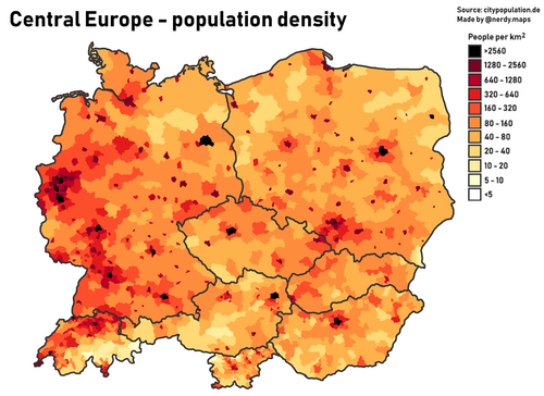 Population density in Central European countries