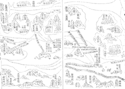 Map of the known world by Zheng He: India at the top, Ceylon at the upper right and East Africa along the bottom. Sailing directions and distances are marked using zhenlu (針路) or compass route.