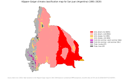 Köppen climate map of San Juan, Argentina