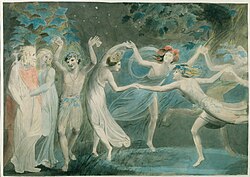 Oberon, Titania and Puck with Fairies Dancing. By William Blake, c. 1786.