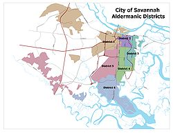 Map of Savannah's aldermanic districts