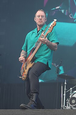 Scott Shriner, pictured in 2022, has been Weezer's bassist since 2001