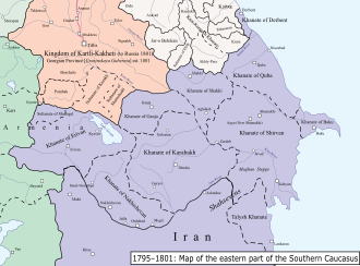 Political map of the eastern part of the South Caucasus between 1795 and 1801