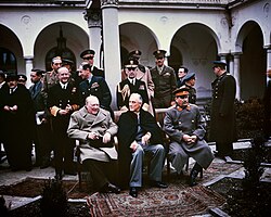 The "Big Three" at the Yalta Conference in Crimea: Winston Churchill, Franklin D. Roosevelt, and Joseph Stalin