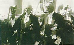 Latvian president Čakste (left) meeting president of Finland Lauri Kristian Relander in 1922