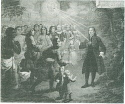 Nicolaus Ludwig Zinzendorf preaching to people from many nations