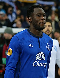 Lukaku playing for Everton in 2015