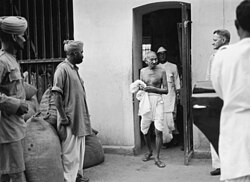Mahatma Gandhi after a visit to the Presidency Jail, Calcutta, April 1938