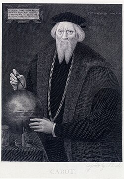 Engraving of Sebastian Cabot by Hans Holbein, 1824