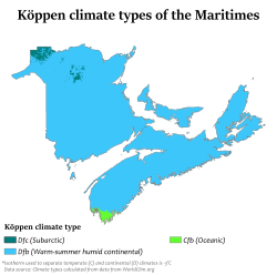 Köppen climate types of the Maritimes
