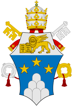 The coat of arms of Pope John Paul I displays the papal tiara and crossed keys of the pontifical office.