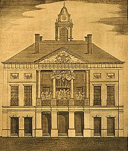 Federal Hall, New York City, site of George Washington's first inauguration, April 30, 1789.