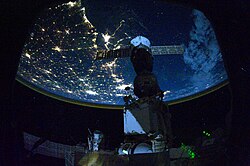 Night time astronaut image of the northern Gulf coast, specifically the Mississippi river delta and southern Louisiana.