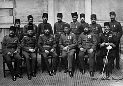 The Ottoman general staff of the Sinai and Palestine Campaign, 1914. İsmet İnönü can be seen on the top row second from the right side.