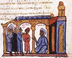 Depiction of Sayf al-Dawla and his court. Sayf al-Dawla was able to take control of Aleppo from its Kilabi governor, Uthman ibn Sa'id, with the assistance of resentful Kilabi chieftains. The Kilab were a major element of Sayf al-Dawla's military and often rebelled and reconciled with Sayf.