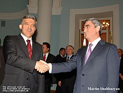 Gül with Armenian President Serzh Sargsyan, September 2008