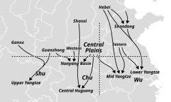 Migration routes into southern China during the Upheaval of the Five Barbarians