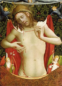 Meister Francke: Man of sorrows, with angels, c. 1430