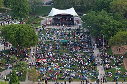 Aerial view of "Jazz in the Park", Cathedral Square Park