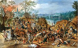 Local people attacking mercenaries and their entourage outside a small town, by Sebastiaen Vrancx