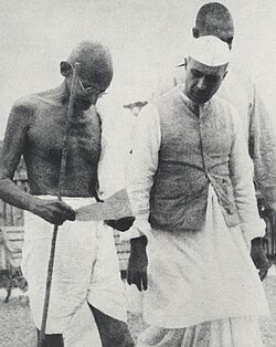 Gandhi, Nehru, and Khan Abdul Ghaffar Khan at the Congress Working Committee meeting in Wardha in September 1939