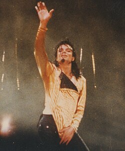Michael Jackson on his Dangerous tour. His appearance changed significantly after a plastic surgery narrowed down his nostrils, along with his skin being bleached from vitiligo.