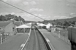 Banchory railway station on the Deeside Railway, Scotland, in 1961. The station closed in 1966.