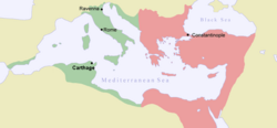 The eastern Roman Empire around the time of the first outbreak of the Justinianic plague.