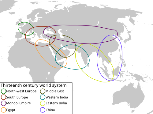 The 13th-century world-system, as described by Janet Abu-Lughod