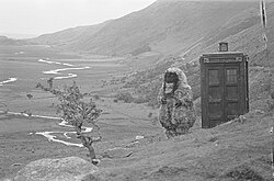 Filming The Abominable Snowmen serial, which is now mostly missing, at Nant Ffrancon, Wales in 1967