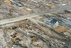 Hurricane Ike storm surge damage in Gilchrist, Texas in 2008.