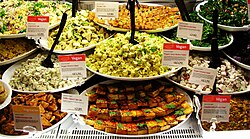 A variety of vegetarian and vegan deli food