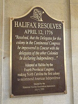Halifax Resolves plaque inside the North Carolina State Capitol
